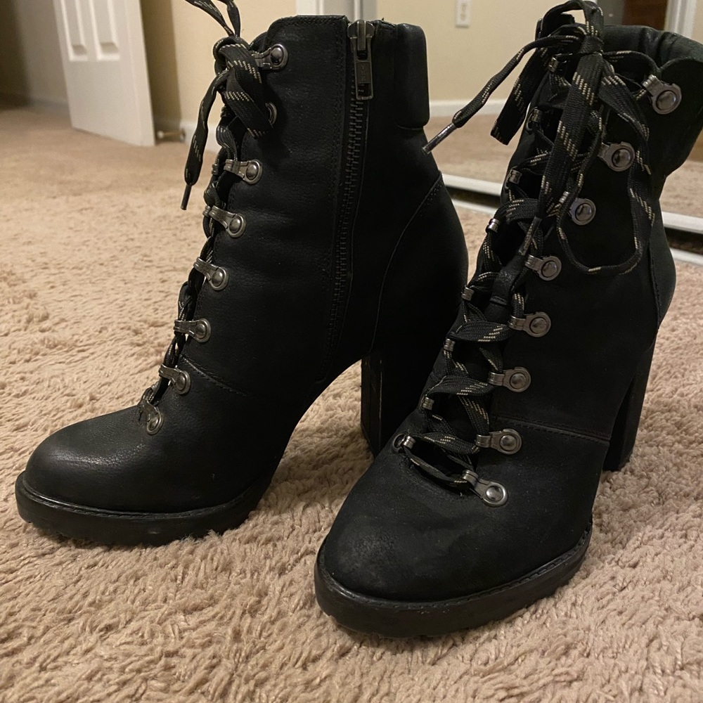 Gianni Bini Mapped Out Black Lace-Up Boots
